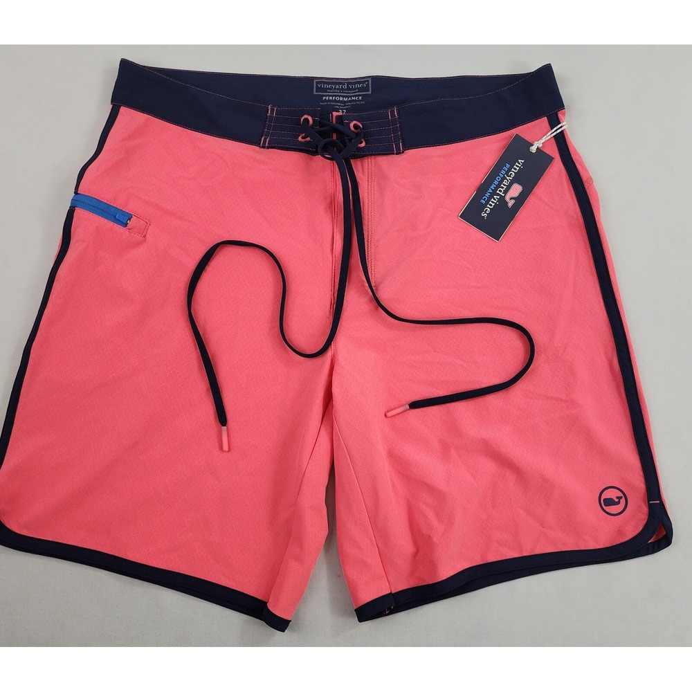 Vineyard Vines Performance swim trunks shorts W 32 8" pink pocket zip $98 mens